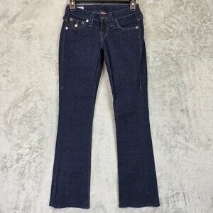 True Religion Jeans Womens 24 Blue Bootcut Flap Pocket Stretch Denim Made USA
